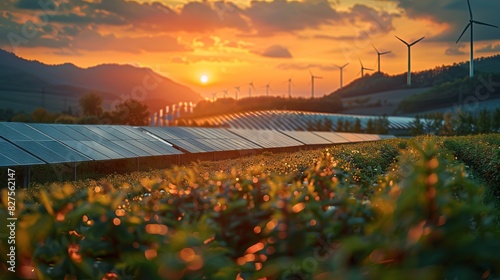 Solar farm at sunset with Windchargers
