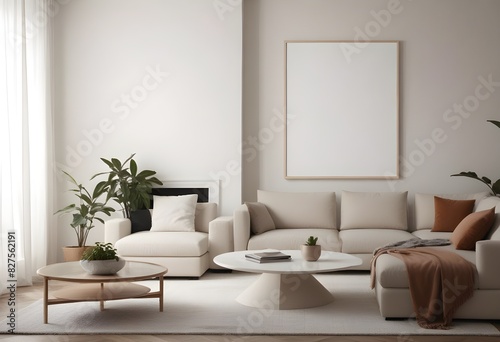 Frame mockup  ISO A paper size. Living room poster mockup. Modern interior design. Living room Interior mockup with house background. 3D render