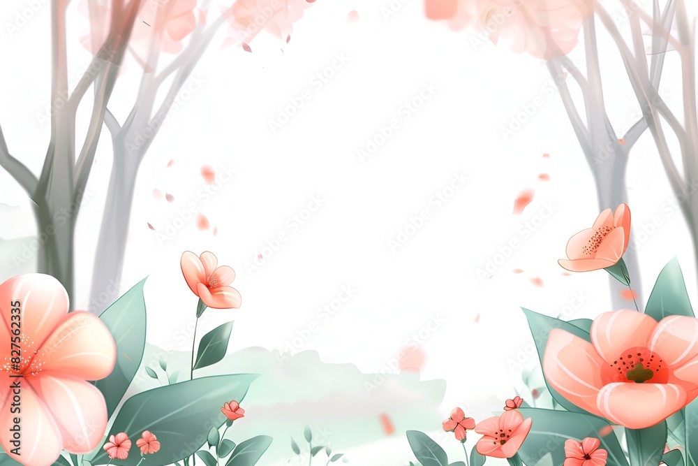 floral background with pink flowers and leaves illustration floral background with pink flowers and leaves illustration