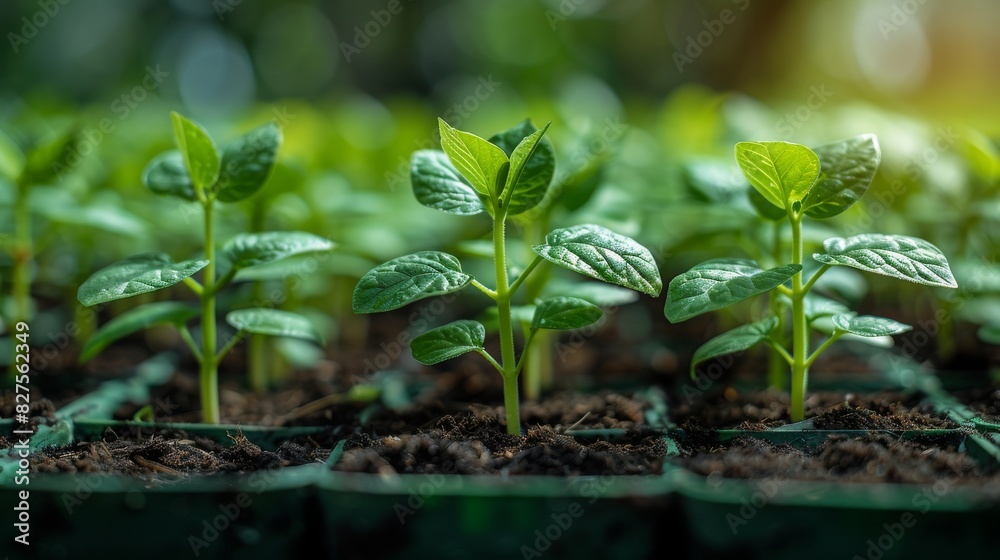 Close-up on a group of seedlings in a nursery, ready for planting, symbolizing potential and beginnings Close-up on a group of seedlings in a nursery, ready for planting, symbolizing potential and beginnings