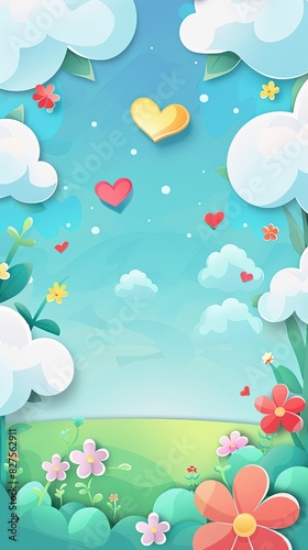 Cartoon flowers blooming in a dreamy sky among fluffy clouds