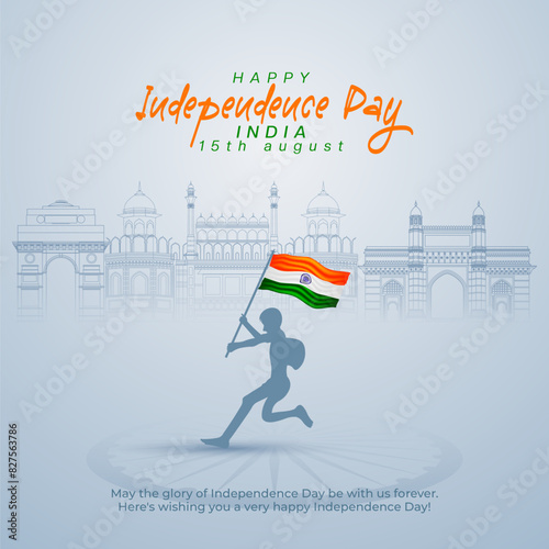 15th August Happy Independence Day of India social media post with Famous monuments, background