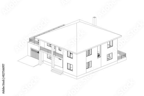Vector modern house. Architectural design. Isometric blueprint.