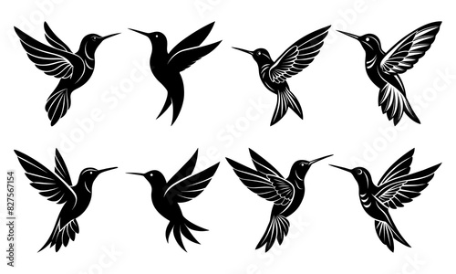 Set of flying Hummingbird silhouette