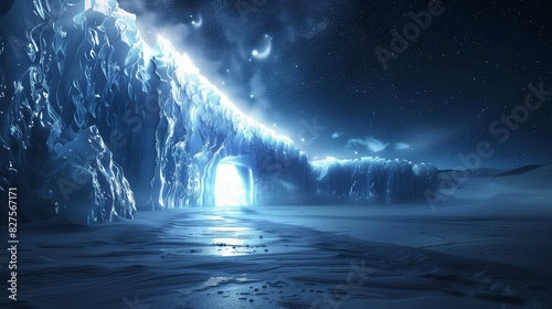 Mysterious Arctic gateways of ice and light lead to uncharted dimensions  inviting adventurers to explore.