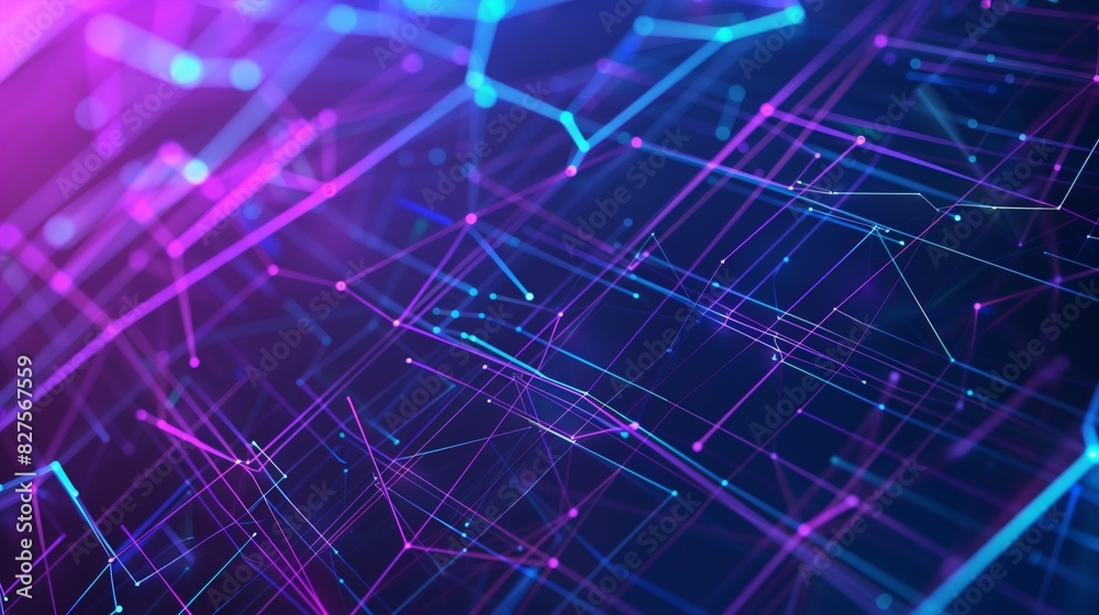 Obraz premium A futuristic wireframe design with glowing plexus effects, showcasing a complex web of lines and nodes on a sleek, dark gradient background.