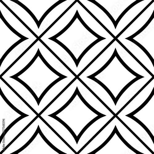 Black and White Floral Design, Seamless Black and White Floral Pattern Design 