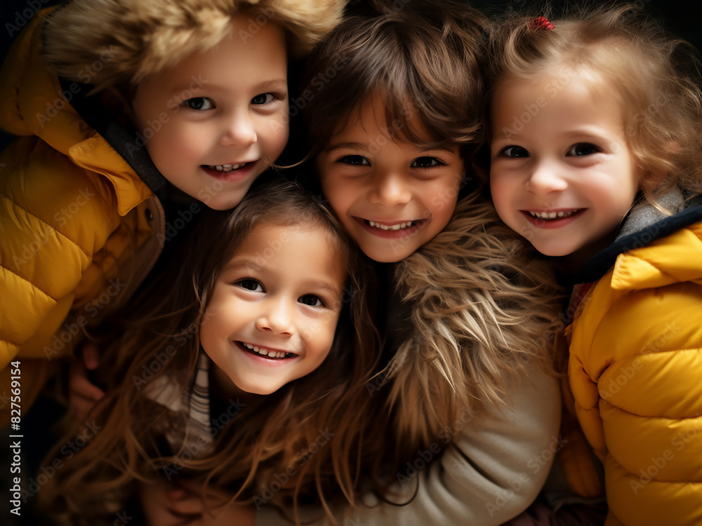 Kids gather in a cheerful huddle, sharing in the joy of togetherness Kids gather in a cheerful huddle, sharing in the joy of togetherness
