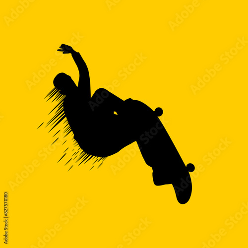 silhouette of man jumping in the air riding a skateboard at high speed vector illustration