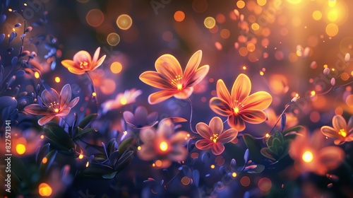 luminous floral fantasy abstract glowing flowers and bokeh lights digital illustration