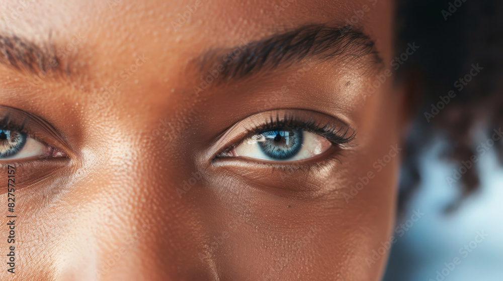 Macro shot of a young woman's vivid blue eyes, with detailed texture of skin Macro shot of a young woman's vivid blue eyes, with detailed texture of skin