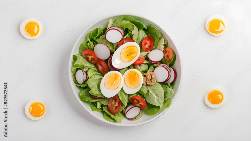 diet salad top view white background, Generative AI diet salad top view white background, Generative AI