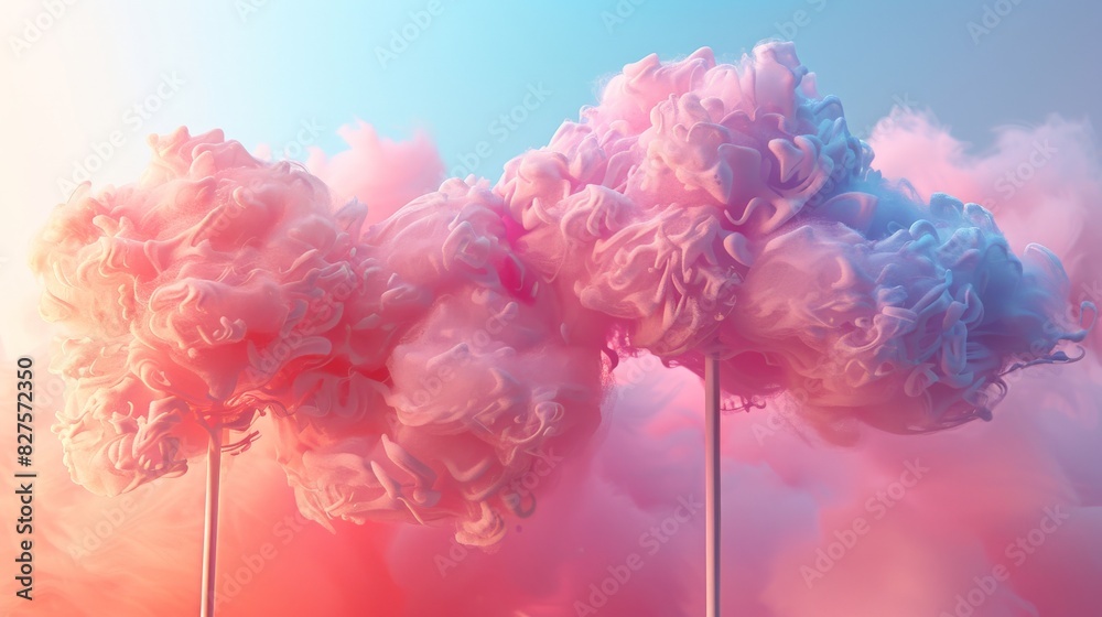 Fototapeta premium Create a cotton candy color palette illustration, featuring a range of soft pastel hues. Use clean, simple shapes and smooth transitions to showcase the beautiful and harmonious colors associated