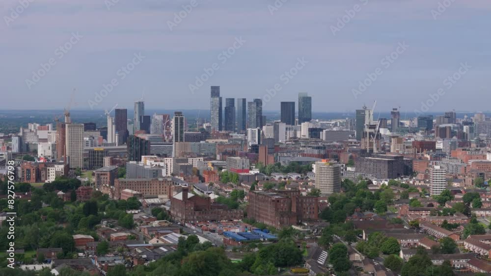 Aerial view of the skyline of Manchester in the United Kingdom Aerial view of the skyline of Manchester in the United Kingdom
