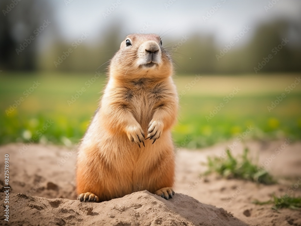 Text-friendly portrait showcases a prairie dog in its habitat Text-friendly portrait showcases a prairie dog in its habitat
