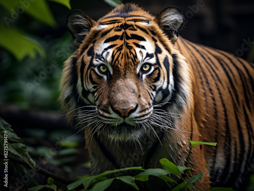 Jungle portrait features a majestic tiger in its habitat