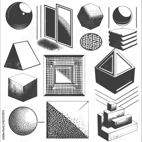 Abstract geometric shapes using Bauhaus memphis design black color
