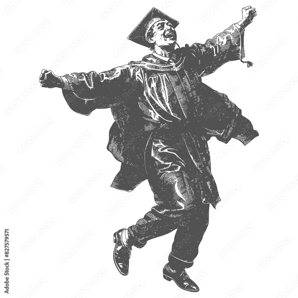 academic man celebrating graduation with old engraving style black color only academic man celebrating graduation with old engraving style black color only