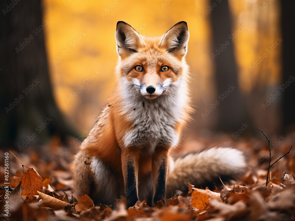 In the midst of autumnal splendor, a red fox roams freely In the midst of autumnal splendor, a red fox roams freely