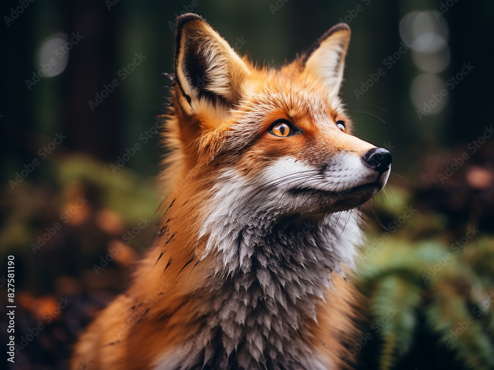 Fototapeta premium Detailed close-up captures red fox in woodland
