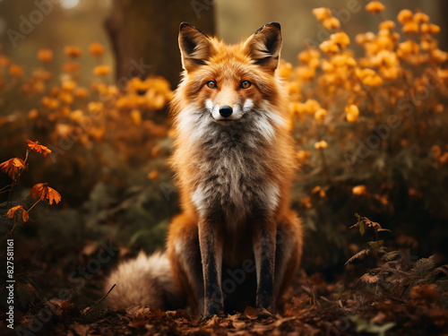 A red fox blends seamlessly into the autumnal forest © Llama-World-studio