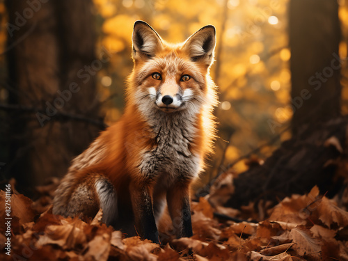 Autumnal forest provides backdrop for a red fox's presence