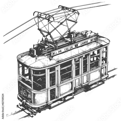 Aerial tramway with engraving style black color only