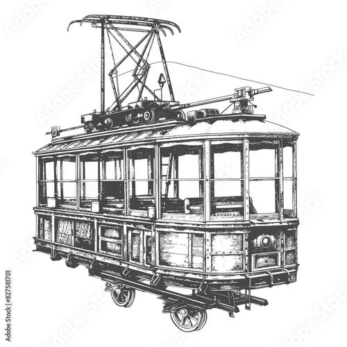 Aerial tramway with old engraving style black color only