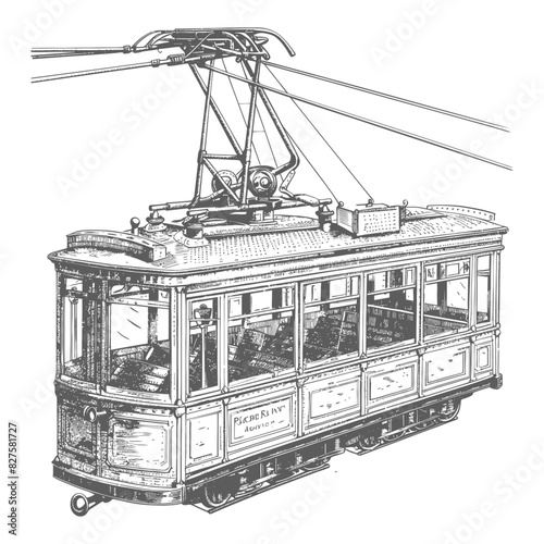 Aerial tramway with old engraving style black color only