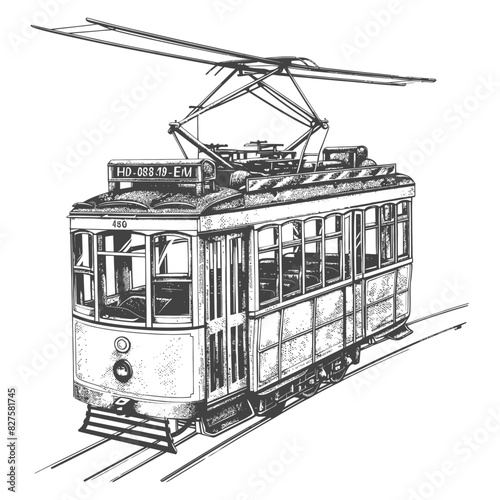 Aerial tramway with old engraving style black color only