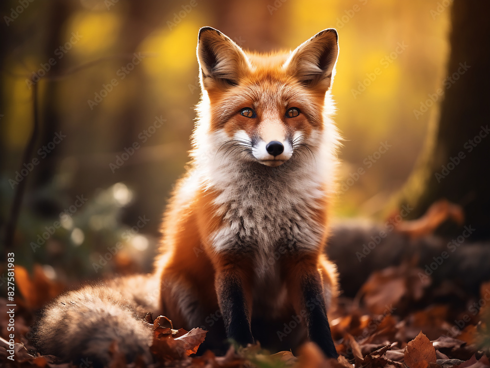 Amongst the vibrant foliage of the fall woods, a Vulpes vulpes fox moves with natural grace