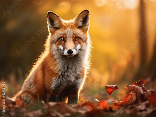 Amidst an autumn forest  a red fox gracefully moves through verdant grass