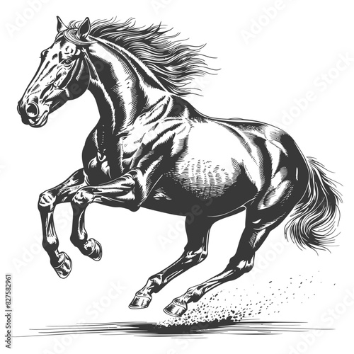a horses galloping with engraving style black color only