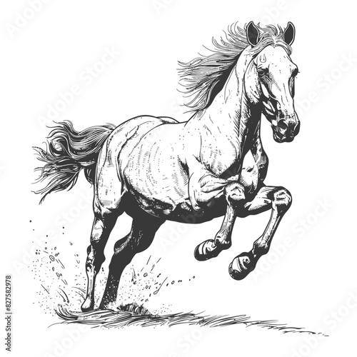 a horses galloping with engraving style black color only