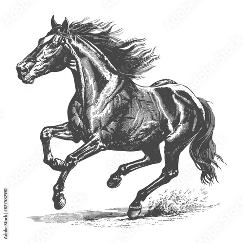 a horses galloping with engraving style black color only