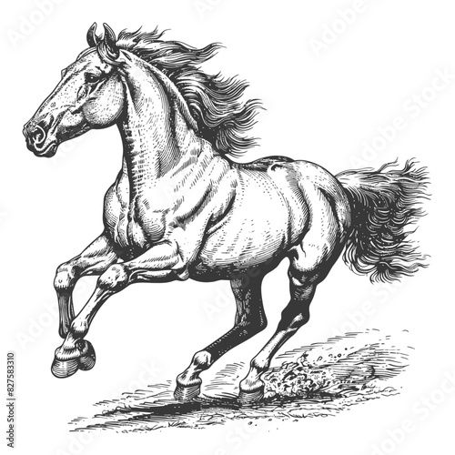 a horses galloping with old engraving style black color only