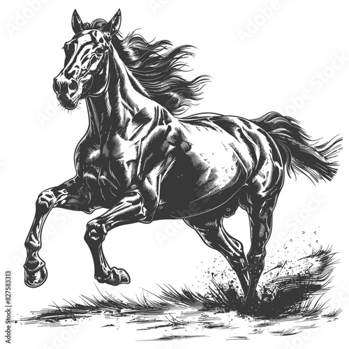 a horses galloping with old engraving style black color only