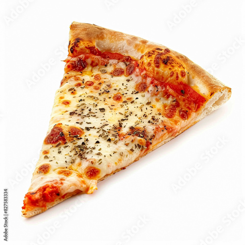 Pizza slice isolated on white background, online delivery from pizzeria, take away and fast food concept photo