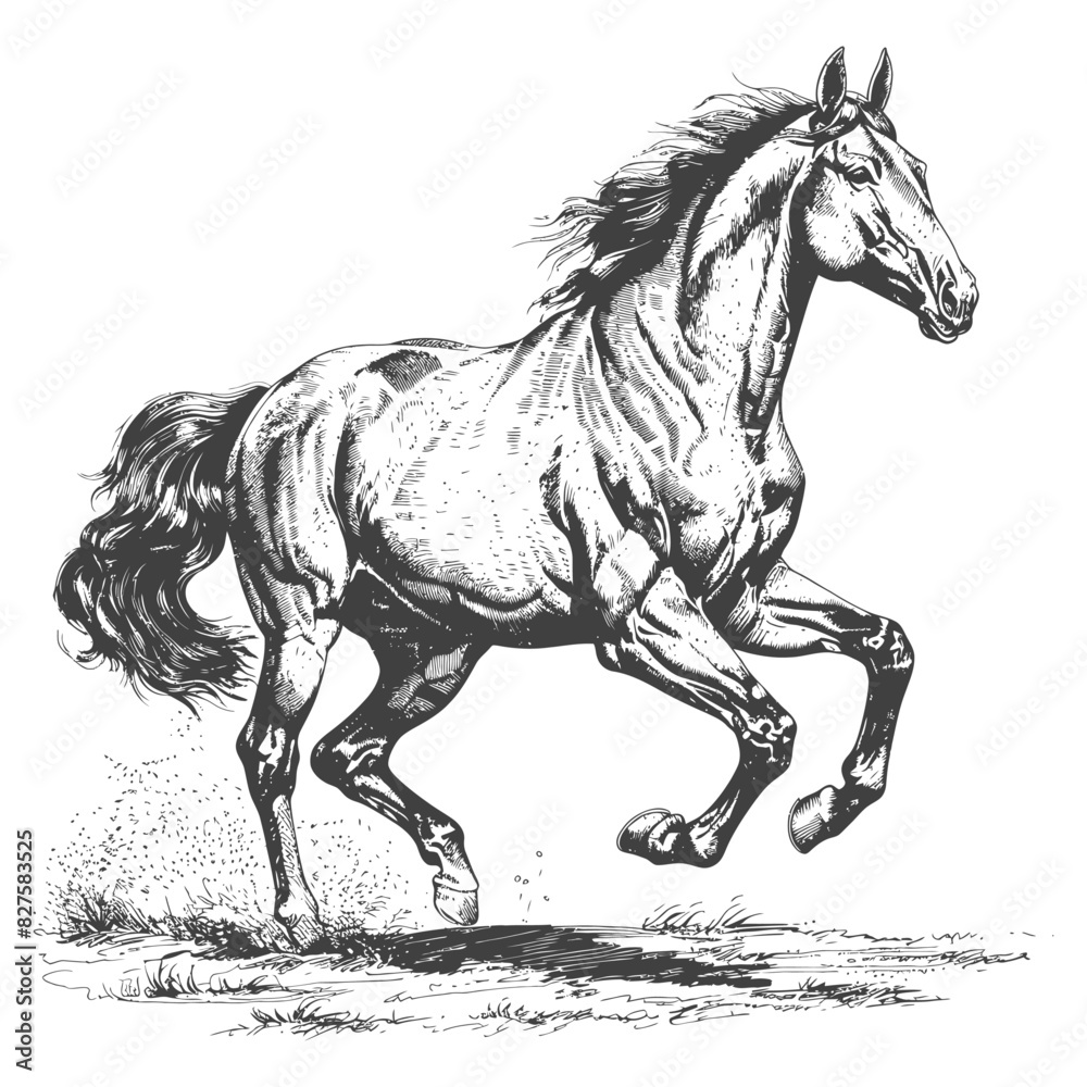 a horses galloping with old engraving style black color only