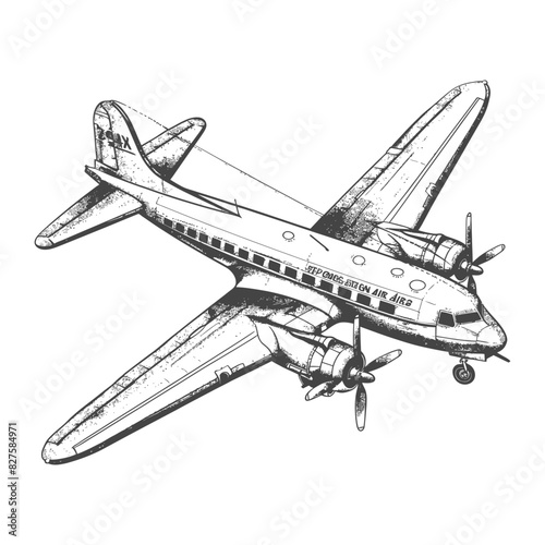 airplane with engraving style black color only