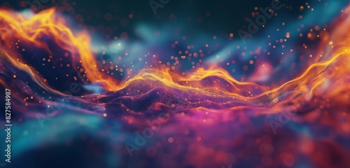 A Stunning Ultra View: Waves and Particles Dance on a Gradient Background with Colorful Particles, Creating a Mesmerizing HD Wallpaper that Captures the Harmony and Beauty of Waves and Particles Blend