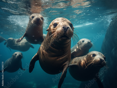 Beneath the digital waves AI generates jolly sea lions © Llama-World-studio