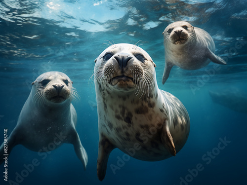 AI-crafted scene jovial seals frolic in the depths © Llama-World-studio