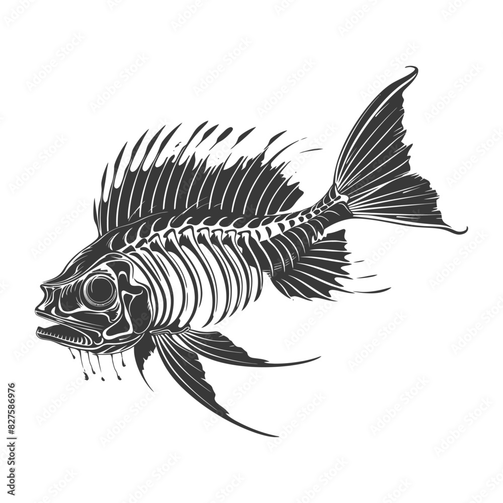Silhouette Fish skeleton black color only Silhouette Fish skeleton black color only