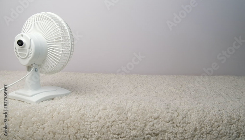 White electric fan in the interior. photo