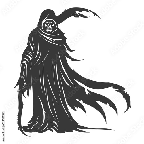 Silhouette grim reaper full body black color only