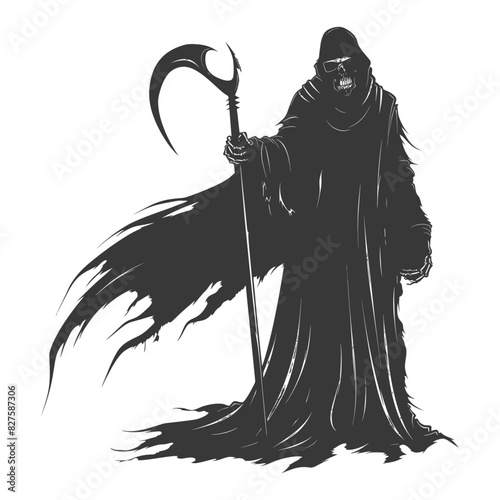 Silhouette grim reaper full body black color only