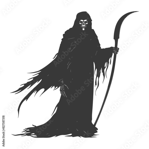 Silhouette grim reaper full body black color only