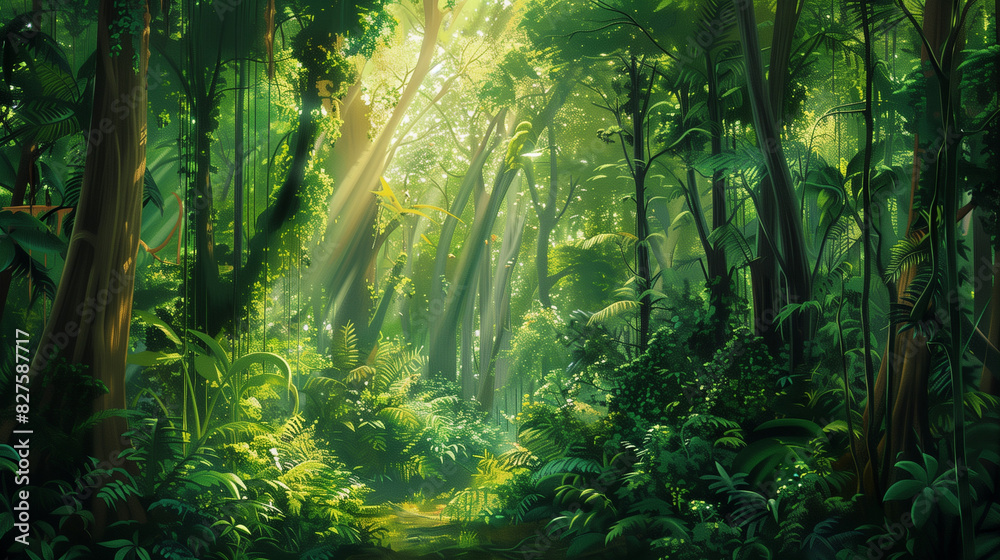 Verdant Rainforest;
the lush, dense foliage of a tropical rainforest