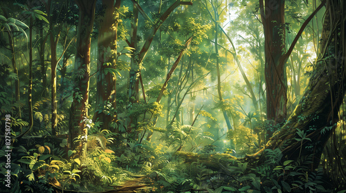Verdant Rainforest  the lush  dense foliage of a tropical rainforest